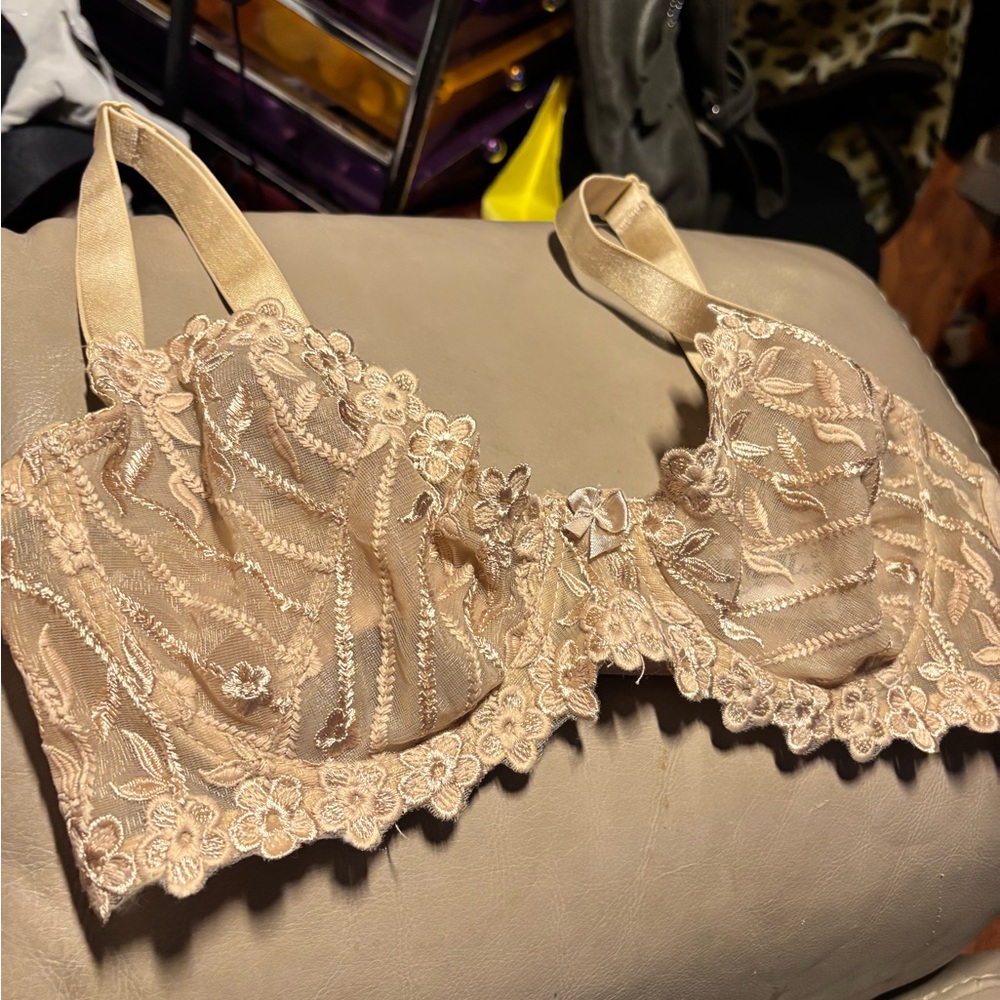 Carnival Tan Floral Lace Embroidered Underwire Bra Size 38C.  New!